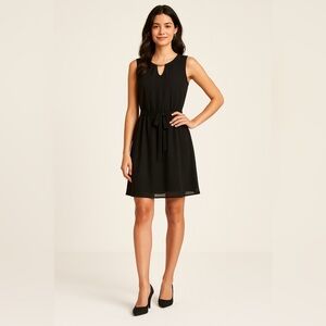 Party Dress‎ Sleeveless Keyhole LBD Cocktail Glam Sheer Overlay Belted M